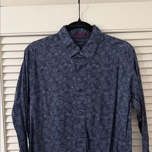 Ted Baker Navy Blue Floral-Print Button-Down Shirt